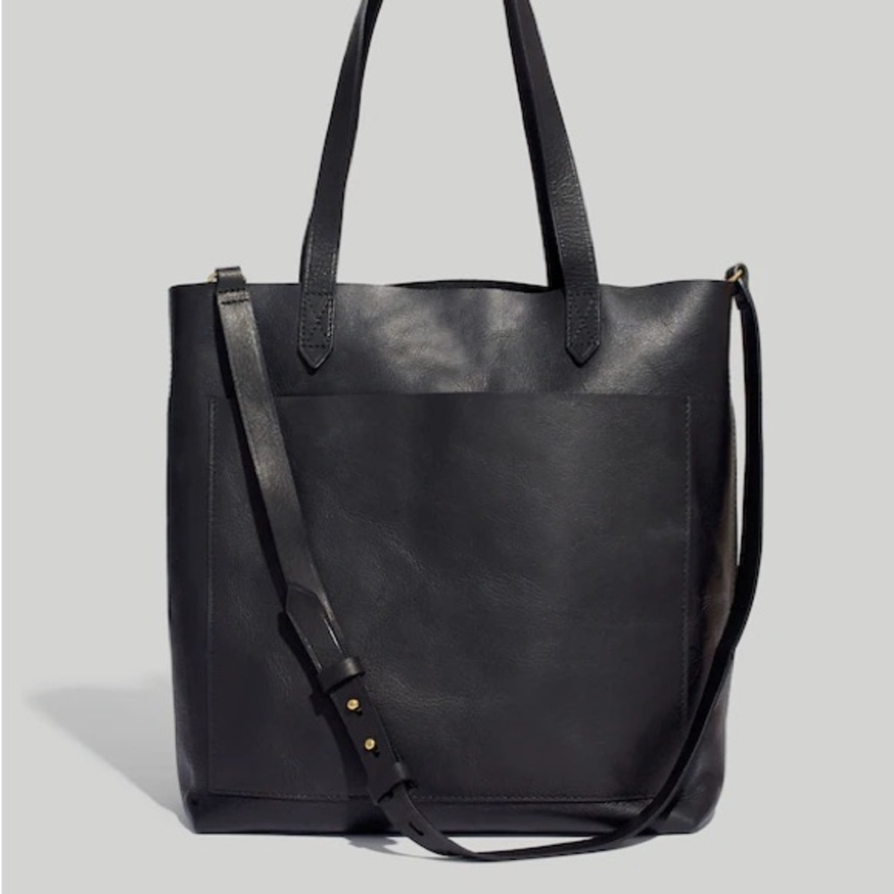 Madewell transport tote Black Leather purse Bag with Adjustable Strap Women